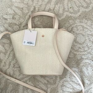 Lauren Conrad Mini Straw Elegant Cream Tote Bag